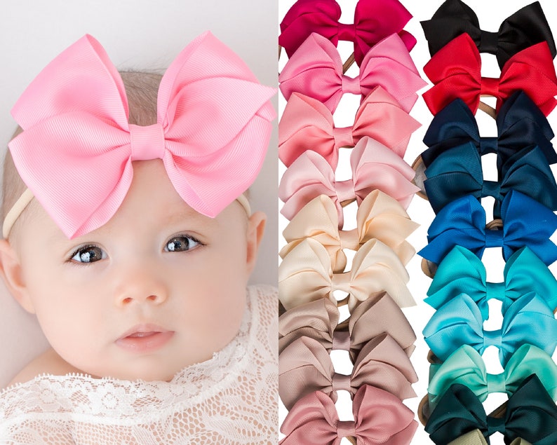 Nylon Baby Headband PINK Newborn Headband BIG Baby Bow Etsy