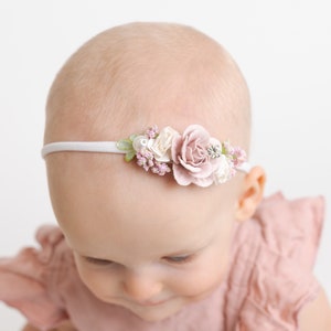 PICK STYLE, Baby Headbands, Newborn Flower Headband, Flower Girl Headbands, Baby Girl Flower Crown, Newborn Photo Prop, Blush Baby Bows, JMC image 2