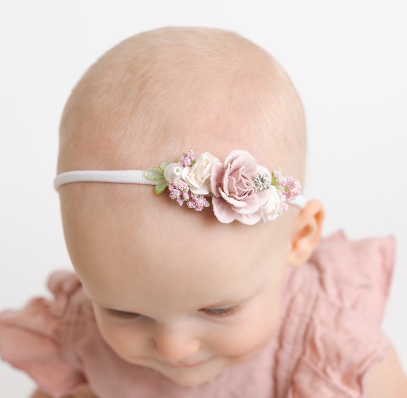 PICK STYLE, Baby Headbands, Newborn Flower Headband, Flower Girl Headbands, Baby Girl Flower Crown, Newborn Photo Prop, Blush Baby Bows, JMC image 2