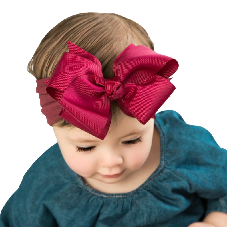 Baby-Stirnband mit großer Schleife, Einheitsgröße, Nylon-Stirnbänder, 5 Schleife, Nylon-Kopfwickel, Nylon-Baby-Mädchen-Stirnband, Neugeborenen-Stirnbänder, Haarschleifen Bild 2
