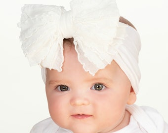 Big RUFFLE Bow Headband, Baby Girl Headwrap, Baby Turban, Baby Head Wraps, Newborn Bow Headband, Bow Toddler Headbands, Baby Girl Headbands