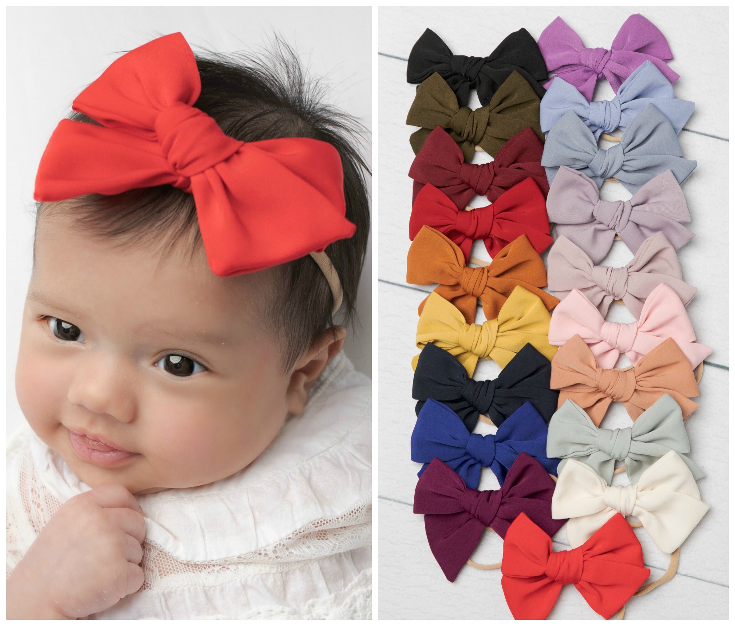 Baby Headbands HAND TIED Bows Nylon Headbands Baby Headband Etsy