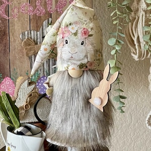 Easter gnome, tiered tray deco, tomte, nisse, easter gift, home decor, gnomes, spring gnome, bunny gnome, Easter decorations. Cute bunny