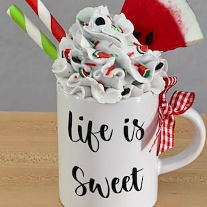 Brand new Watermelon tiered tray mini mug, mini mug with faux whipped topping, tiered tray decoration, mini mug, summer decorations