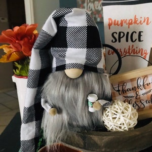 Fall gnome, coffee gnome, starbucks gnome, tomte, nisse,  buffalo plaid, gnomes, holiday gnome, rae dunn inspired, tiered tray decoration