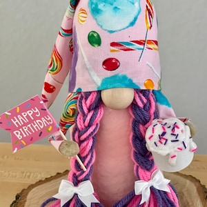 Birthday girl gnome, tiered tray deco, tomte, nisse, Scandinavian gnome, home decor, gnomes, happy birthday, kitchen decor, birthday present