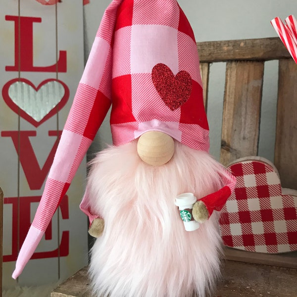 Valentines gnome, coffee gnome, Starbucks, tomte, nisse,  holiday gnome, gnomes, farmhouse gnome, rae dunn inspired, tiered tray decoration