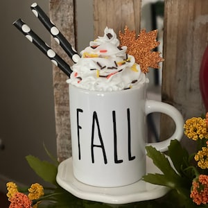Brand new Fall tiered tray mini mug, mini mug with faux whipped topping, tiered tray decoration