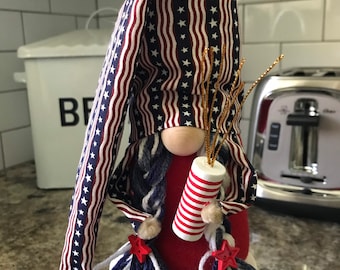 Patriotic Girl Gnome: 4th of July Tiered Tray Decor