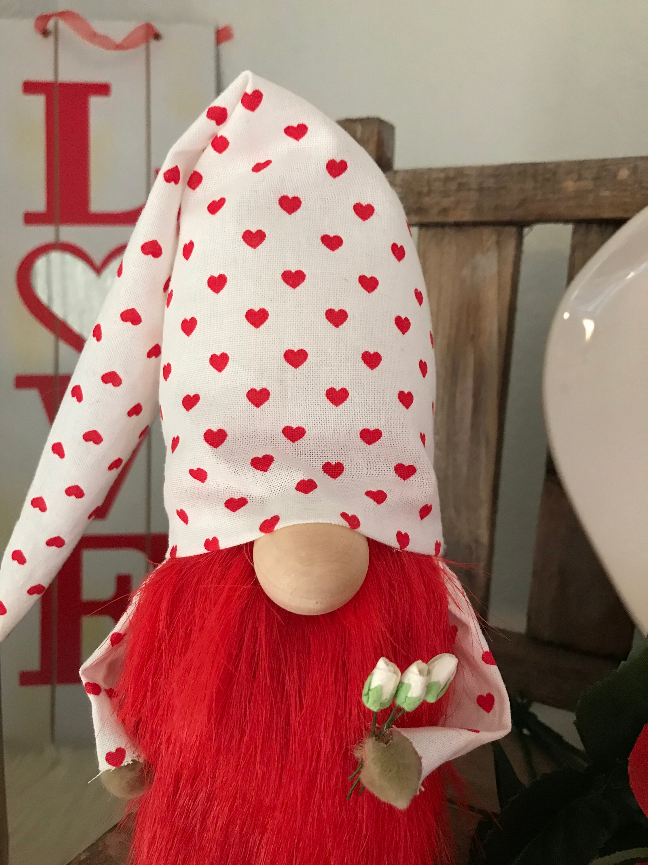 Valentines gnome love gnome roses tomte nisse valentine | Etsy