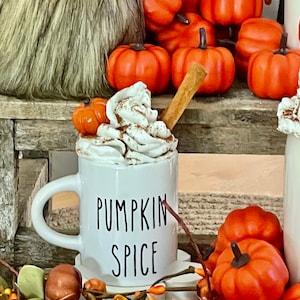 Brand new Fall tiered tray mini mug, mini mug with faux whipped topping, tiered tray decoration