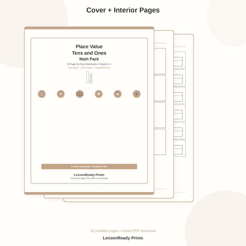 Place Value Tens and Ones Math Worksheets K-1 Base Ten 32-page Pack ...