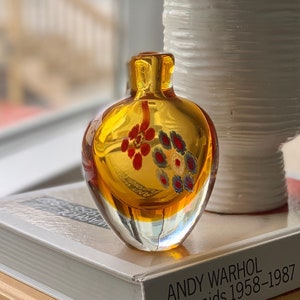 Vintage Murano Millefiori Vase Made in Italy | Orange, Clear, Blue Red Floral Multicolor Hand-Blown Art Glass | Dining Living Bedroom Decor