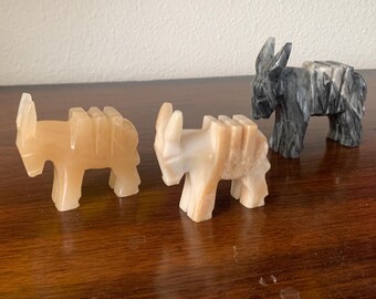 Vintage Hand-Carved Onyx Burro Figurines | Mexican Folk Art Set