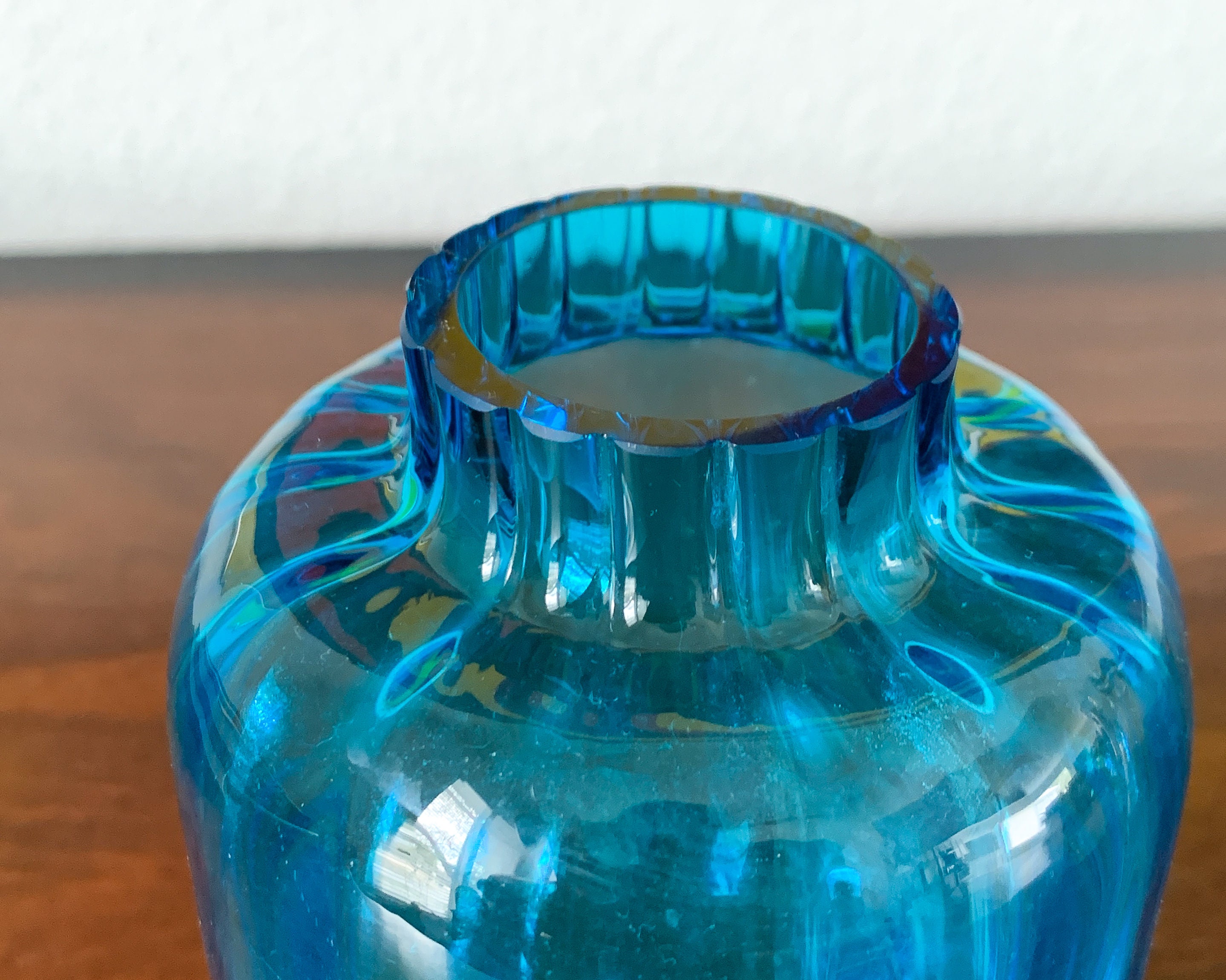 Vintage Dartington Blue Ribbed Crystal Vase Little Gems Etsy