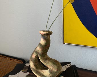 Vintage Brutalist Clay Vase | Mid-Century Wabi Sabi Vessel