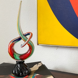 RARE Murano Love Knot Signed Italian Sculpture | Vintage Mid-Century Hand-Blown Art Glass | Multicolor and Black | Home Decor Living Room
