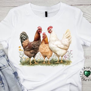 Three Chickens Clip Art | Cottage Core Farm Girl Digital Download | Watercolor Hens PNG