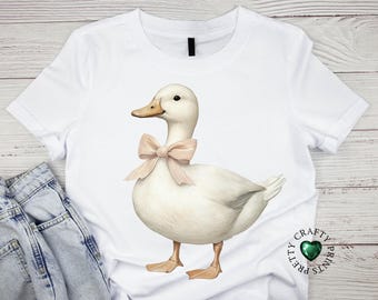 Coquette Duck with Pink Stripe Bow | Cottage Core Sublimation Tumbler Wrap | Trendy Country Duck | Baby Girl Duckling Watercolor PNG