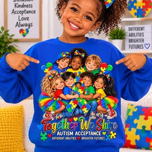 Tillsammans lyser vi Autism Acceptance PNG | Inkluderande barndesign (digital nedladdning)