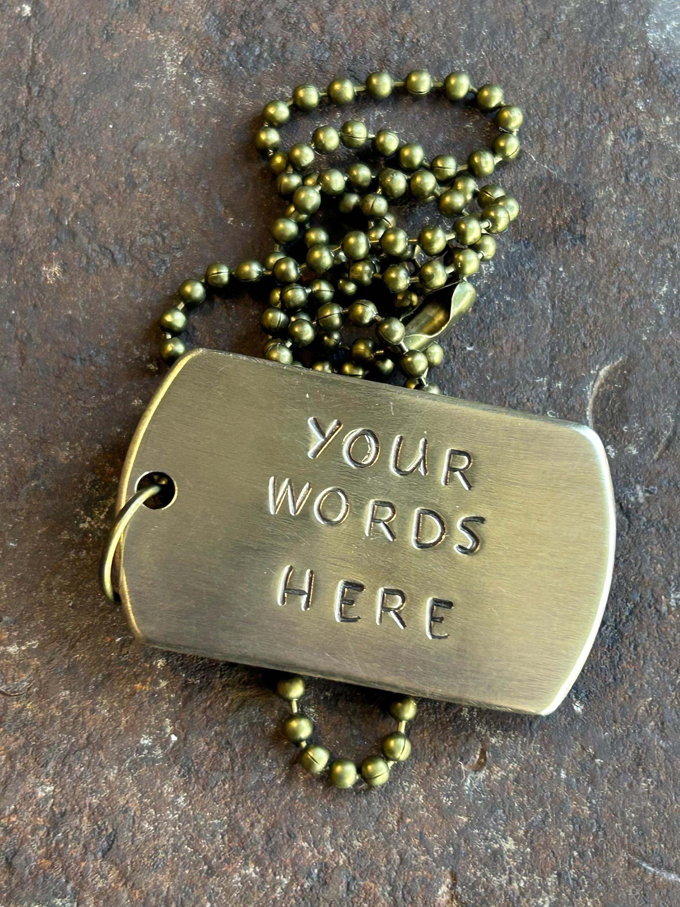 Personalised Hand Stamped Dog tag necklace - Custom Hand stamped - Copper, Brass or Silver - Design your own Necklace - Aged look - Names, photograph 4