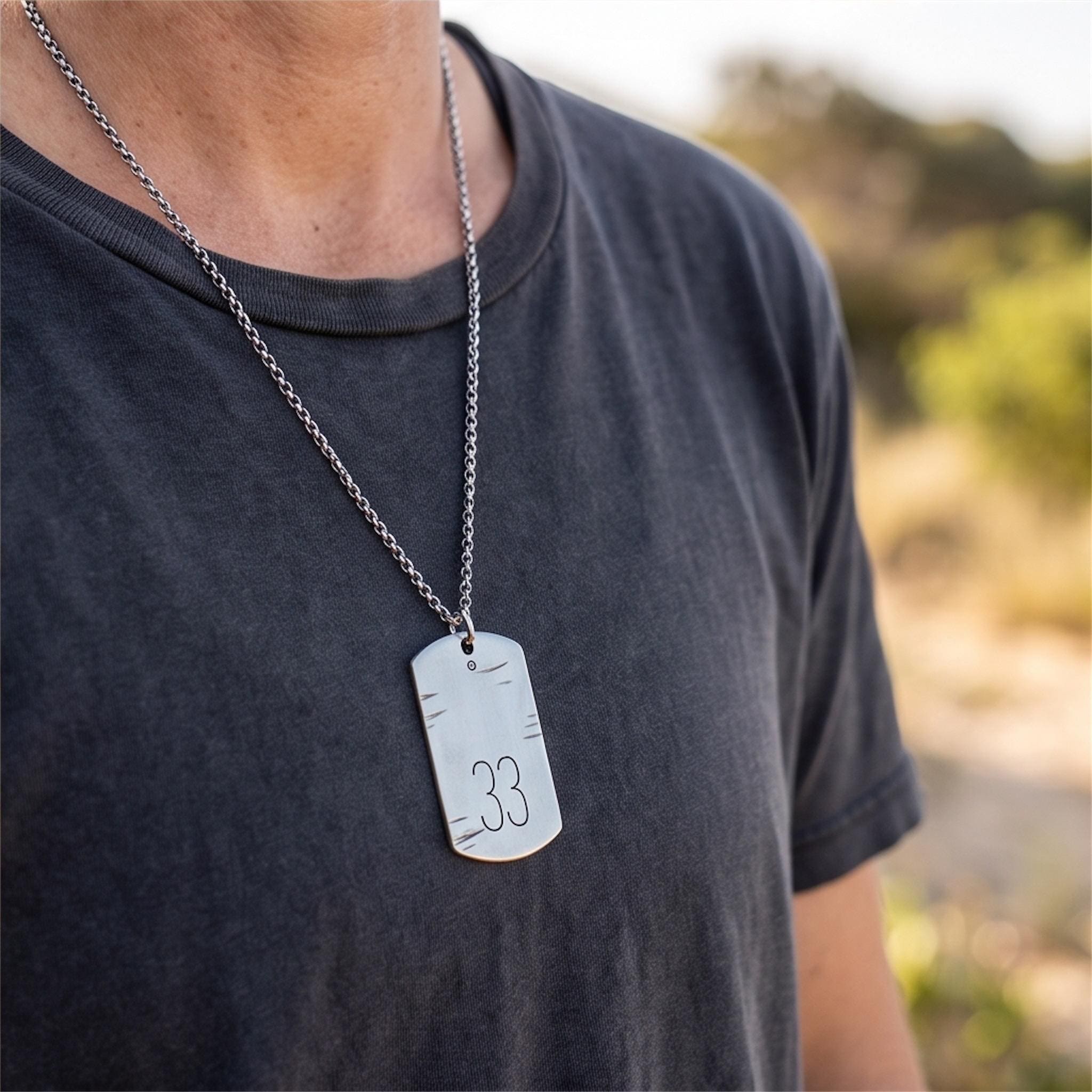 Hand Stamped Lucky Number Silver Dog Tag Pendant – Personalized Number Necklace (4cm x 2.5cm), photograph 2