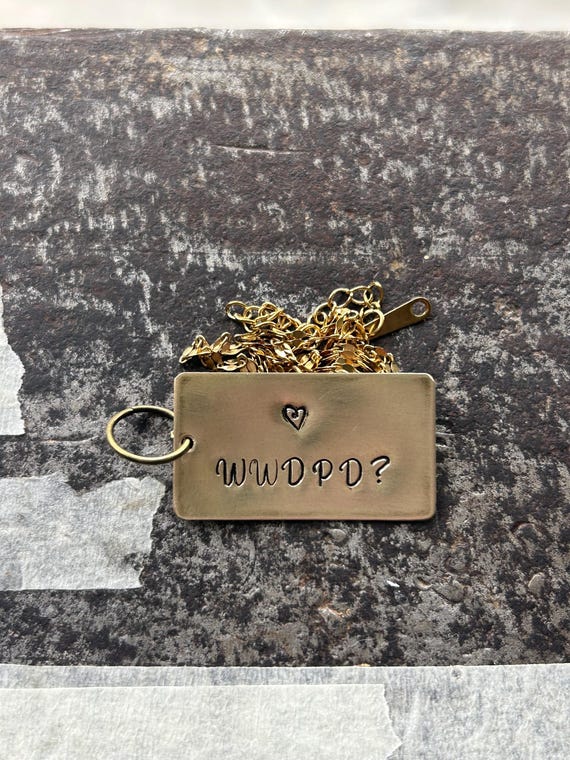 WWDPD? What Would Dolly Parton Do Necklace, Handmade Brass Dog Tag Pendant, Reiki Charged Gift for Dolly Fans, photograph 1