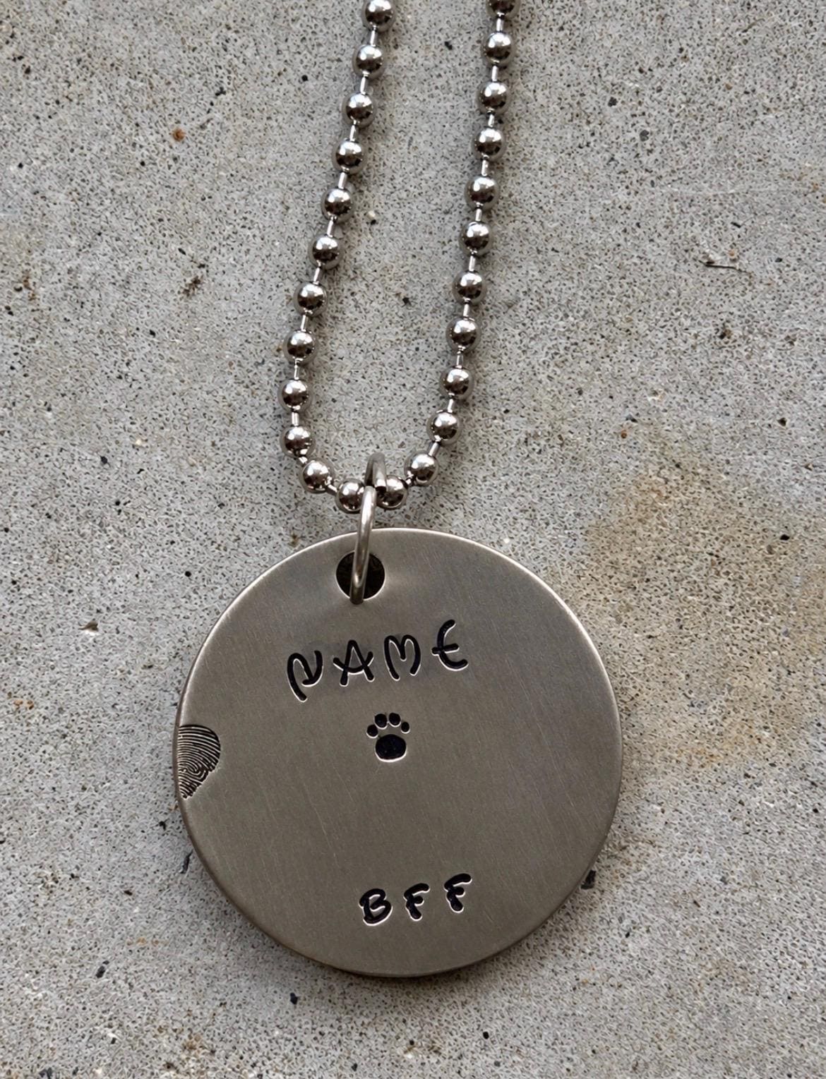 Dog and Owner Matching Necklace Set, Hand Stamped Pet ID Tag, BFF Gift, photograph 3