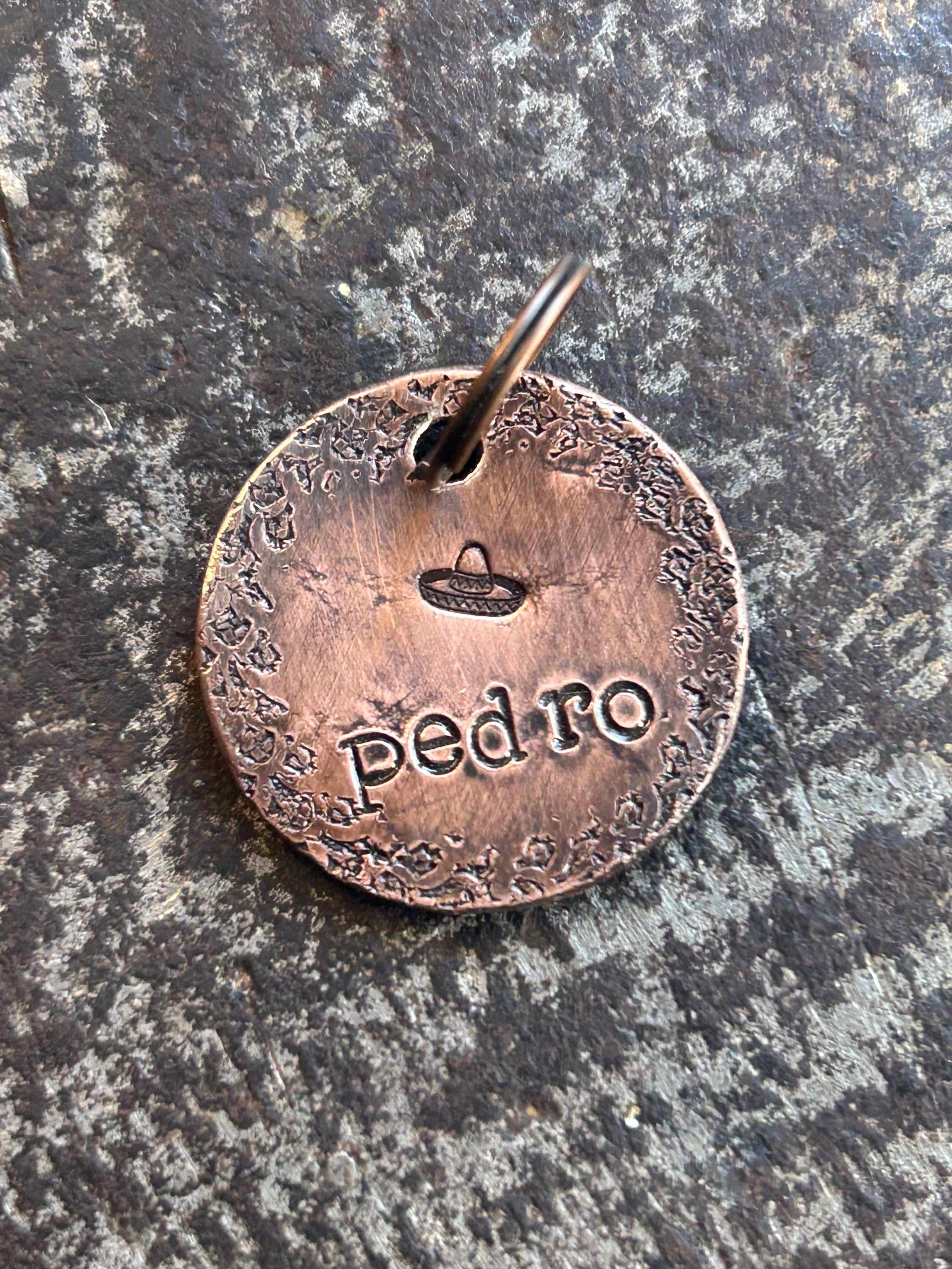 PREMIUM Design your Own Custom Pet ID Tag — Hand Stamped, Personalized Name & Picture, Copper - with border - Cat or dog tag - One of a Kind, photograph 2