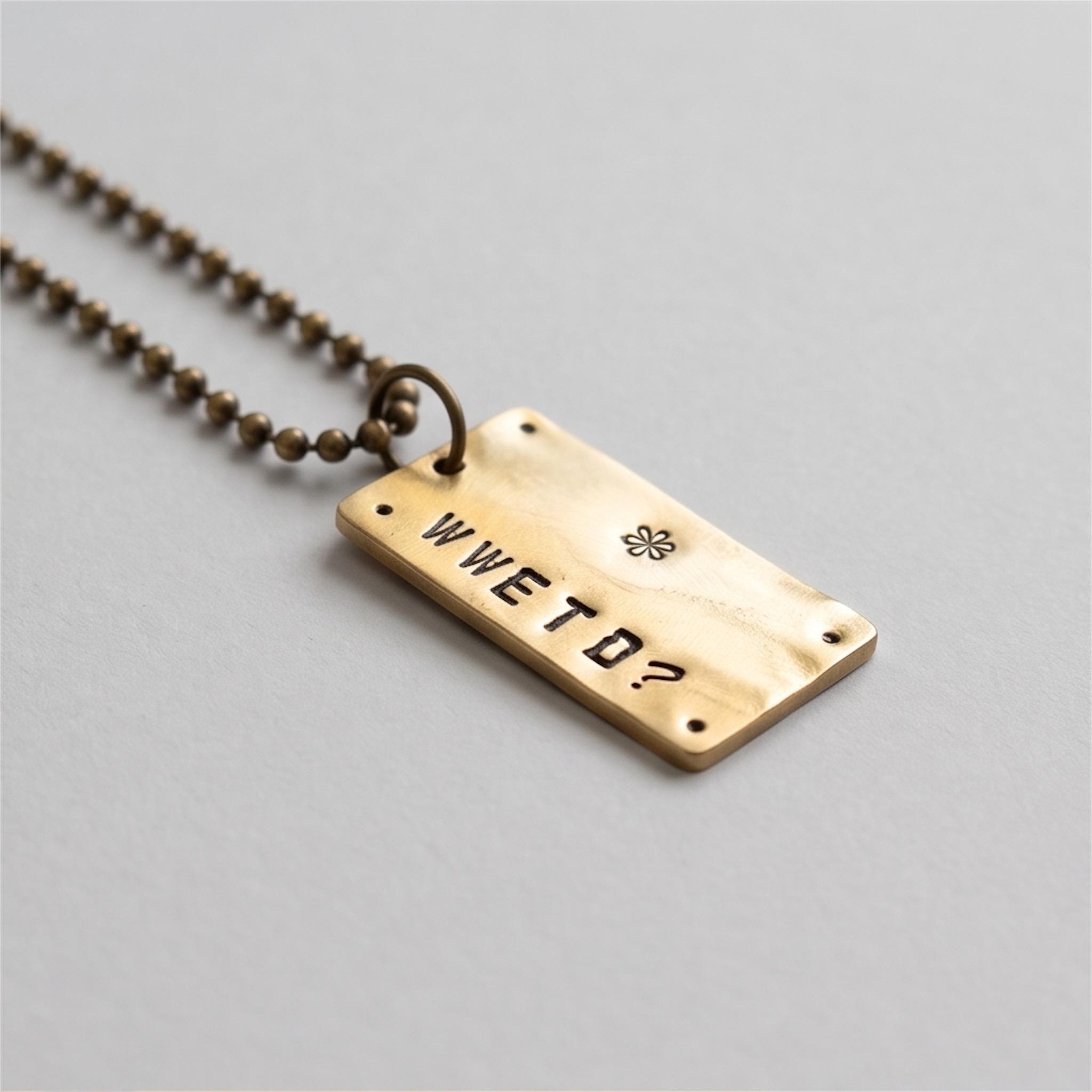 WWETD Hand stamped Necklace, What Would Eckhart Tolle Do Pendant, Spiritual Gift, Brass Necklace, Mindfulness Reminder, Reiki Charged, photograph 2