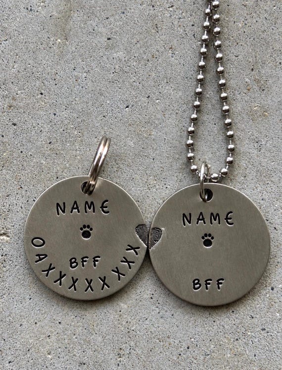 Dog and Owner Matching Necklace Set, Hand Stamped Pet ID Tag, BFF Gift, photograph 1
