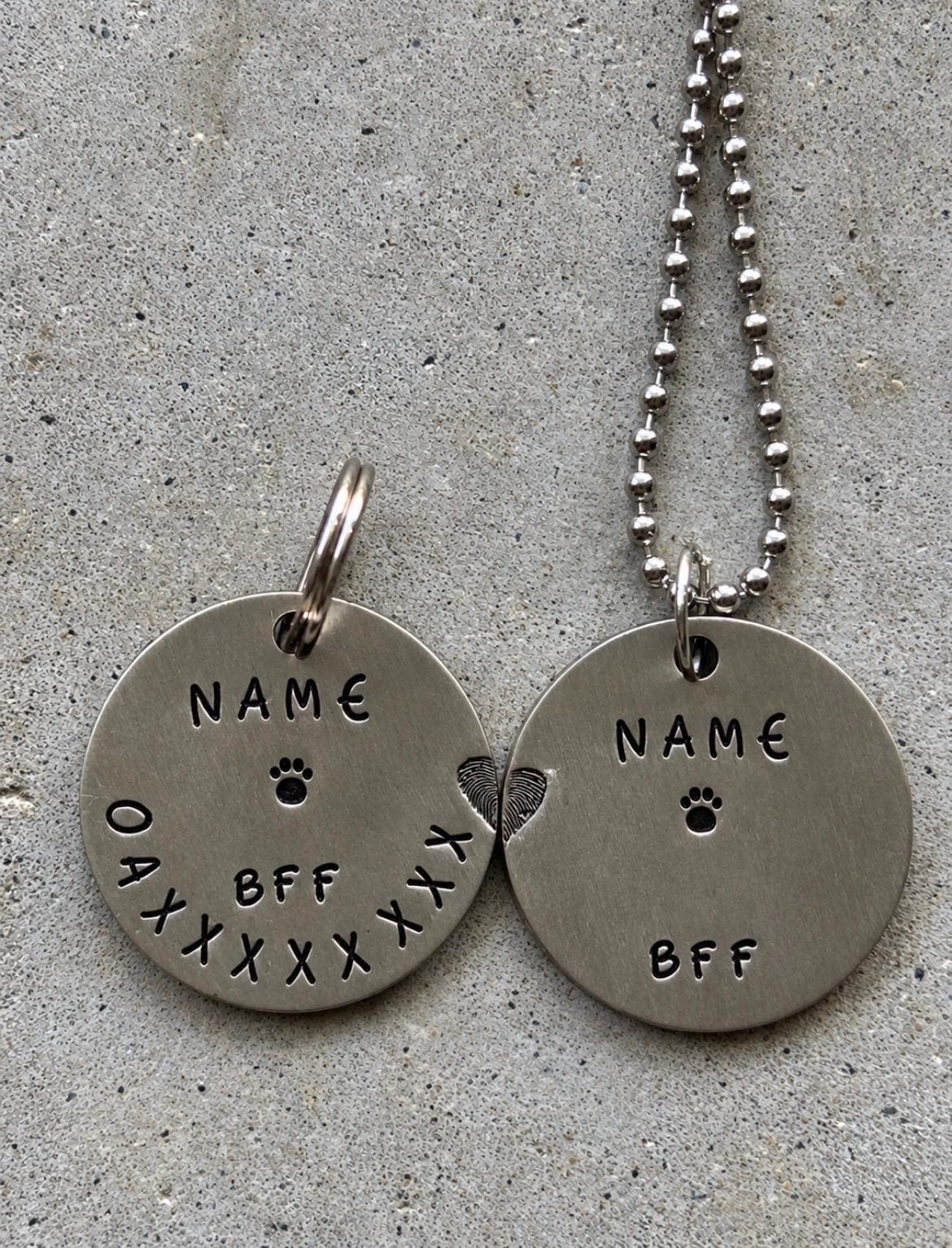 Dog and Owner Matching Necklace Set, Hand Stamped Pet ID Tag, BFF Gift, photograph 1