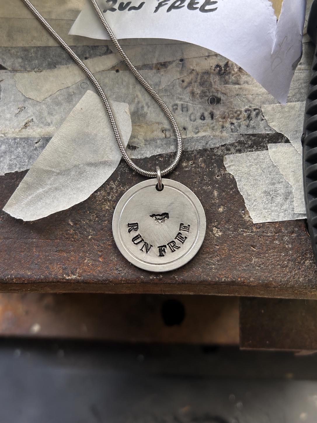 RUN FREE Horse Necklace, Hand Stamped Pendant on Snake Chain, Reiki Charged, Wild Spirit Gift, photograph 3