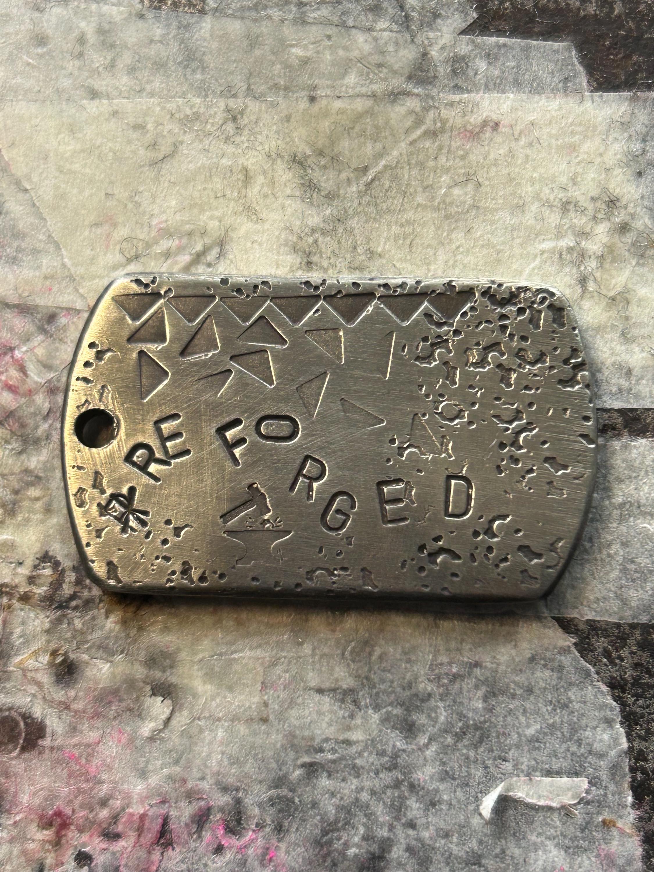 REFORGED Anvil Dog Tag Necklace, Reiki Charged Copper Brass Silver Pendant, Burnout Recovery Gift, Starting Over, photograph 2