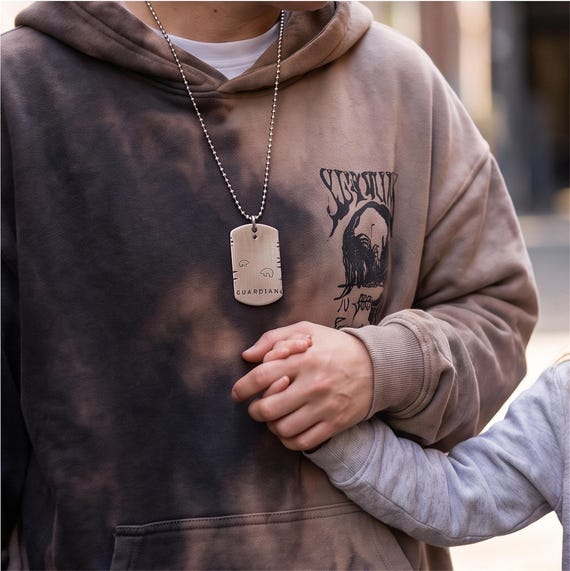 Guardian Bear Hand stamped Dog Tag Necklace, Reiki Charged Copper Brass Silver Pendant, Protection Gift, photograph 1