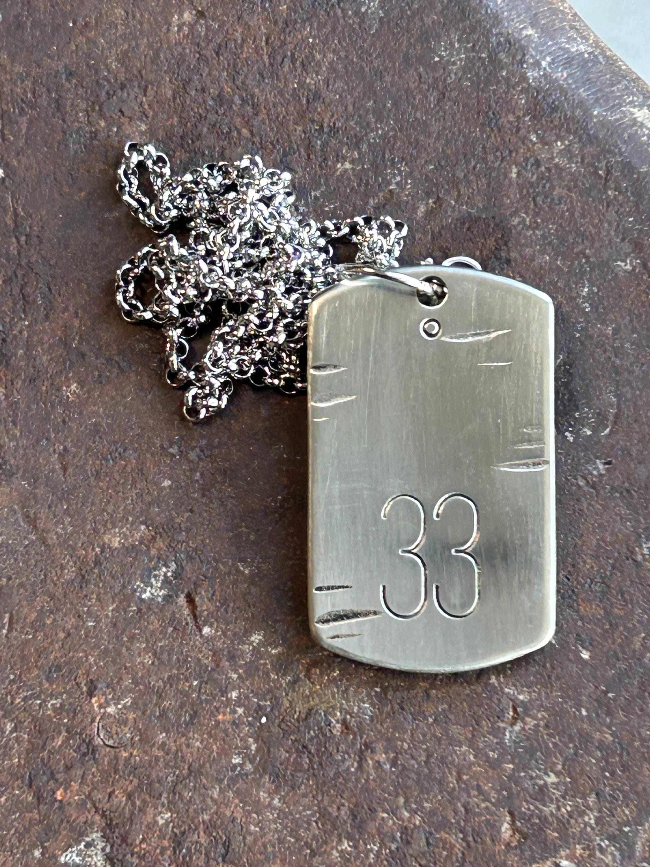 Hand Stamped Silver Dog Tag Pendant – Personalized Number, Custom Picture Stamp, photograph 2