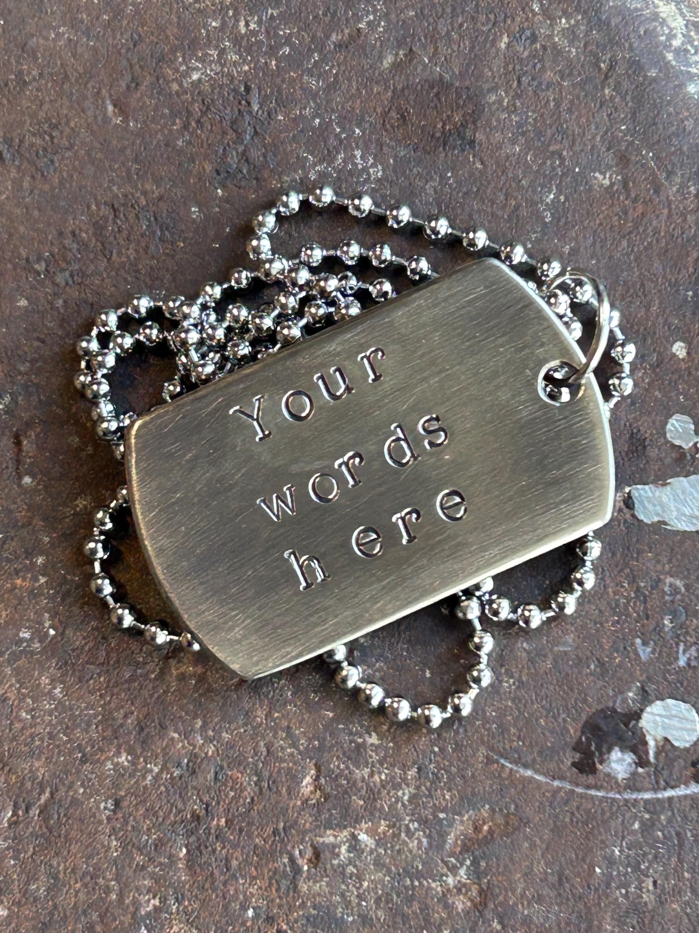 Personalised Hand Stamped Dog tag necklace - Custom Hand stamped - Copper, Brass or Silver - Design your own Necklace - Aged look - Names, photograph 3