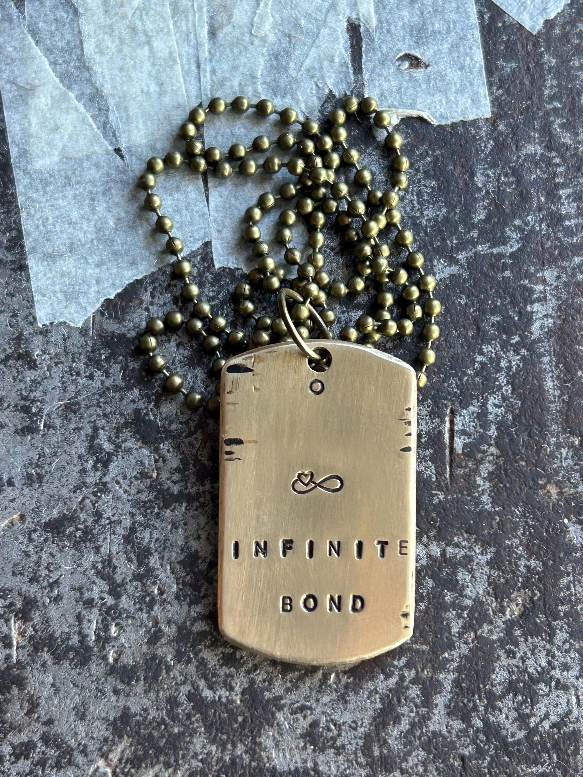 Infinite Bond Hand Stamped Dog Tag Necklace, Reiki Charged Copper Brass Silver Pendant, Connection Gift, photograph 2