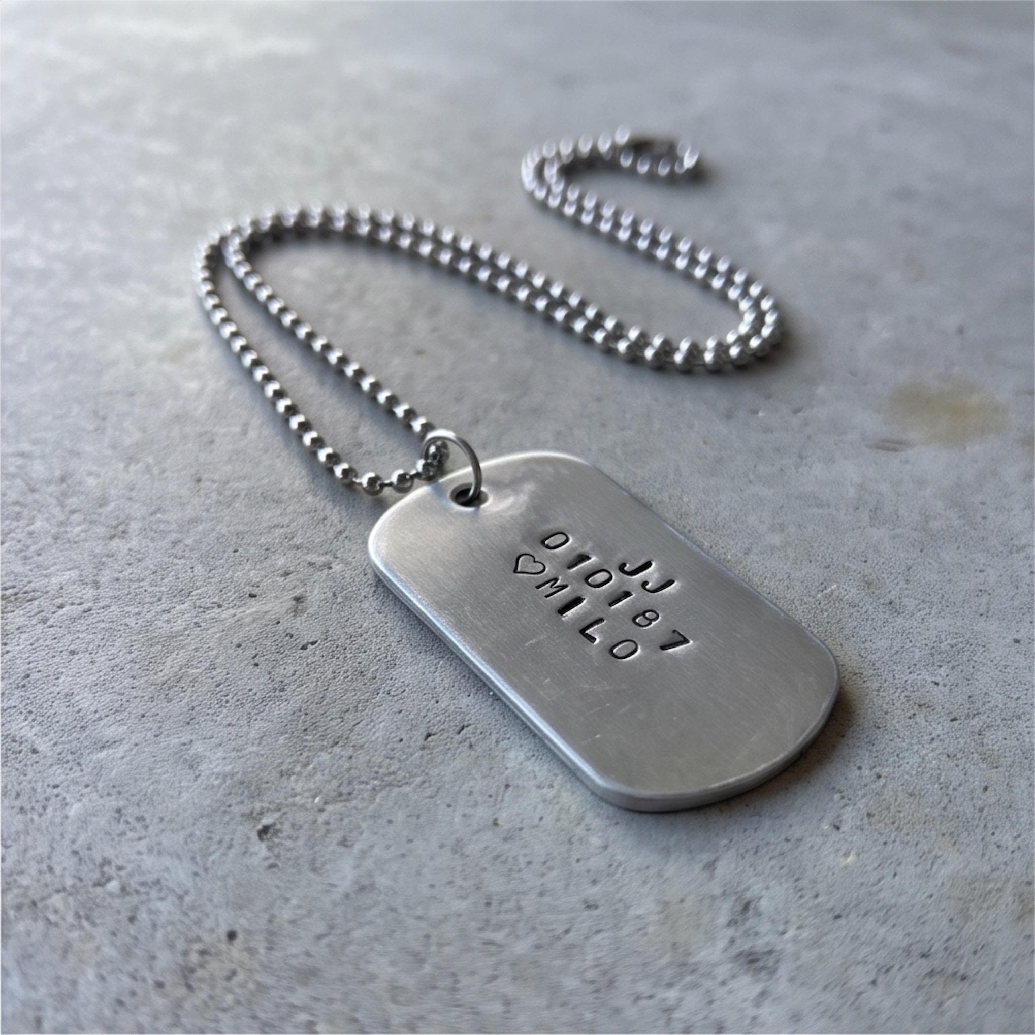 Custom Hand-Stamped Aluminium Dog Tag Necklace – Personalised Pendant for Men or Women, photograph 5