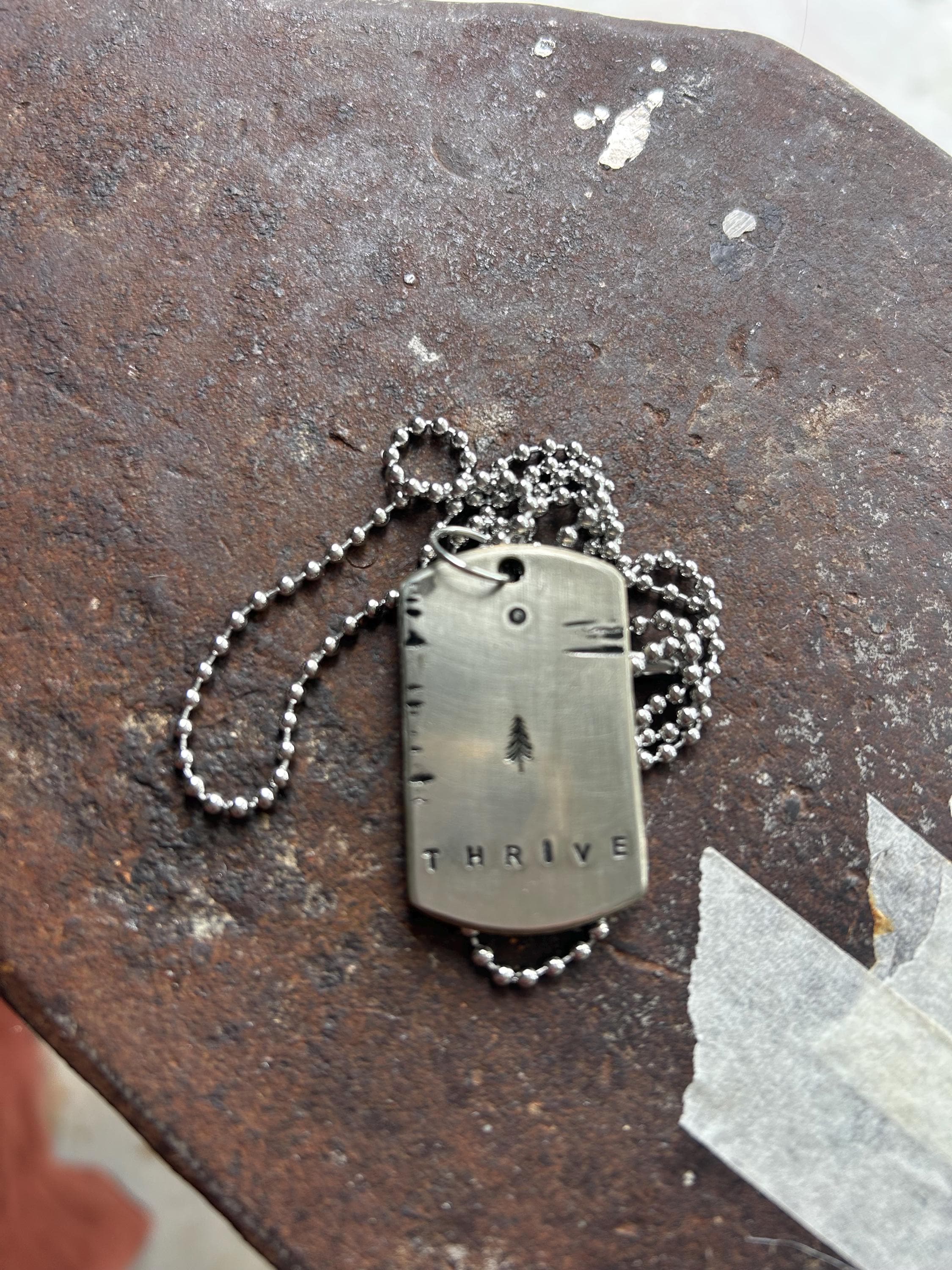 Hand Stamped Thrive Tree Necklace, Reiki Charged Copper Brass Silver Pendant, Personal Growth Gift, photograph 2