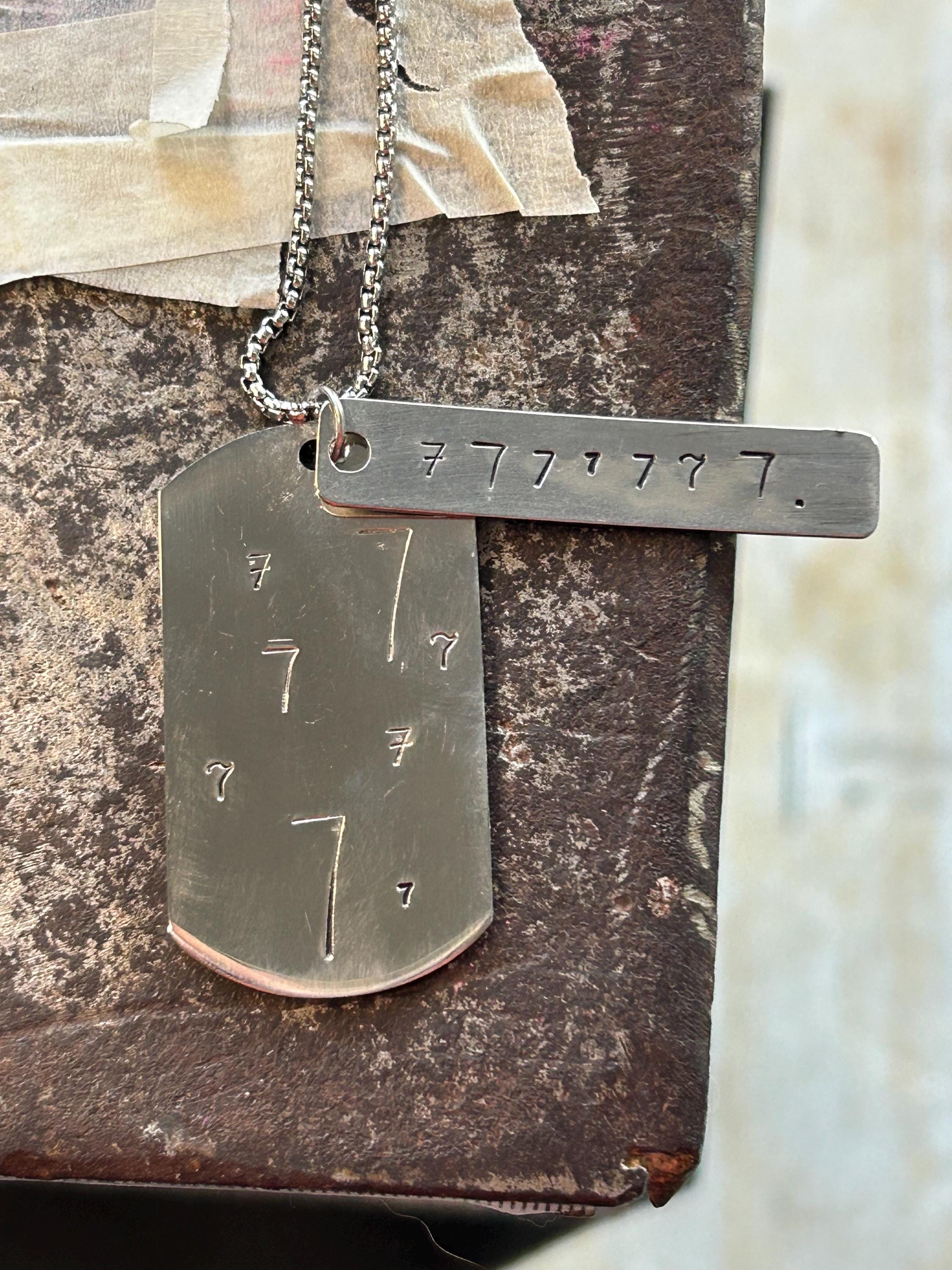 Custom Stainless Steel Dog Tag Necklace, Hand-Stamped Number Pendant (Personalized), photograph 4