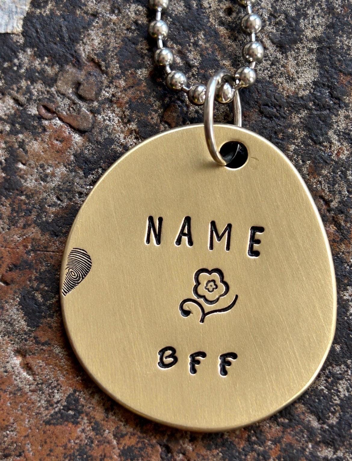 Dog and Owner Matching Necklace Set, Brass Pebble Pet ID Tag with Phone Number, photograph 2