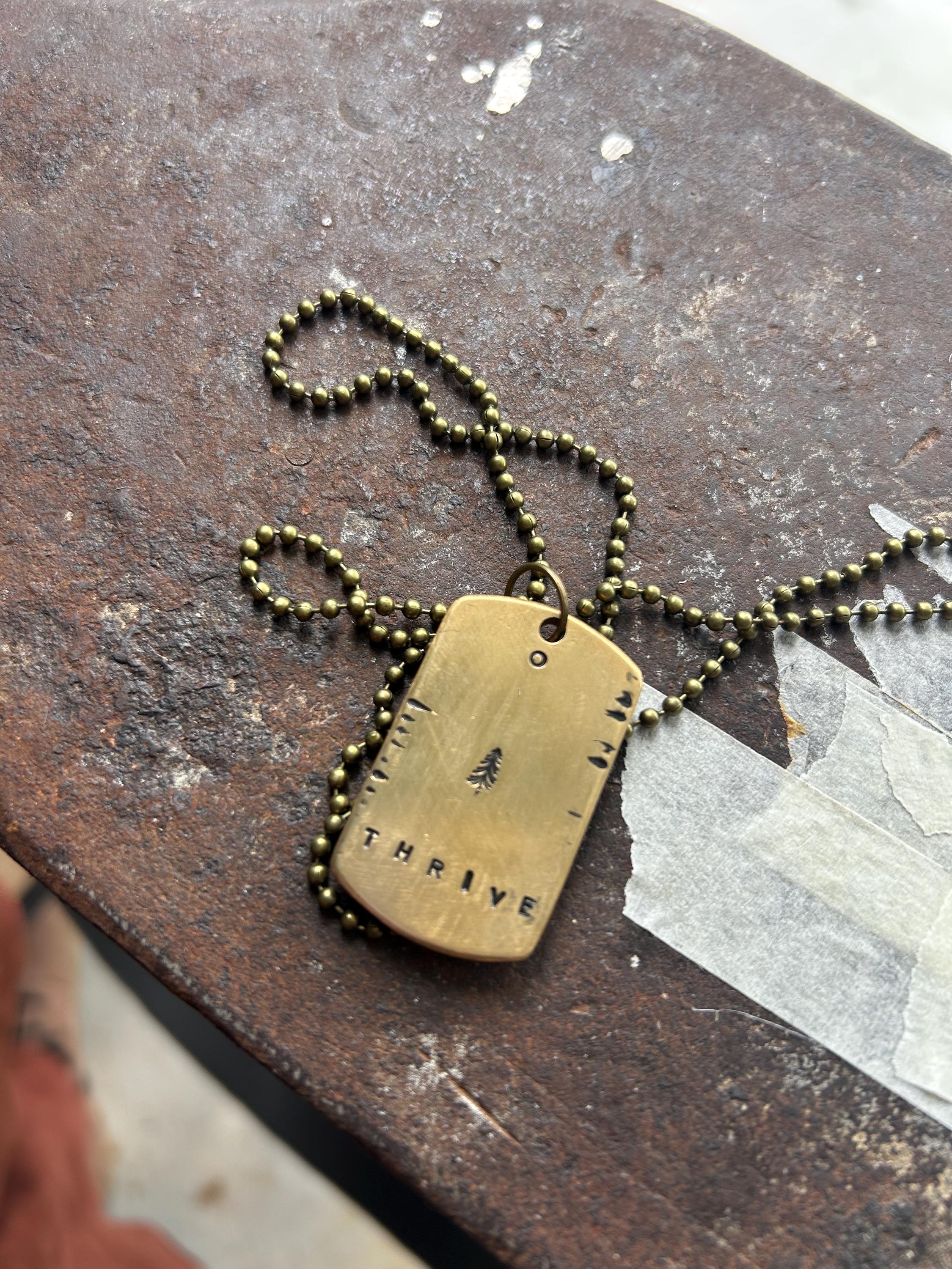Hand Stamped Thrive Tree Necklace, Reiki Charged Copper Brass Silver Pendant, Personal Growth Gift, photograph 3