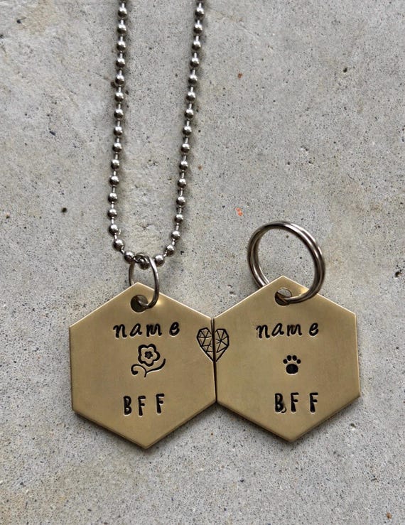 Pet and Owner Matching Necklace Set, Hexagon Pet Tag, Cat or Dog, BFF Gift, photograph 1