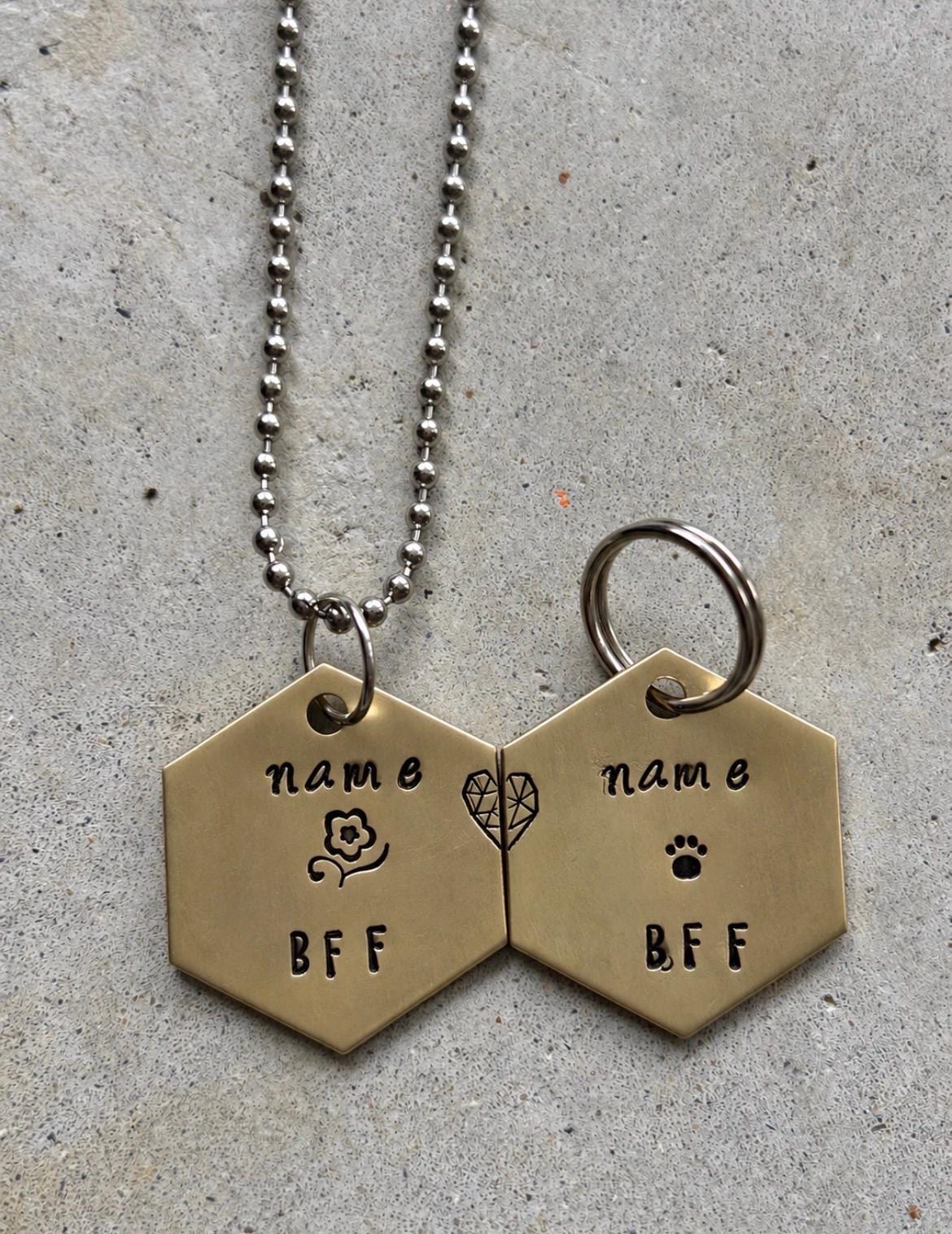 Pet and Owner Matching Necklace Set, Hexagon Pet Tag, Cat or Dog, BFF Gift, photograph 1