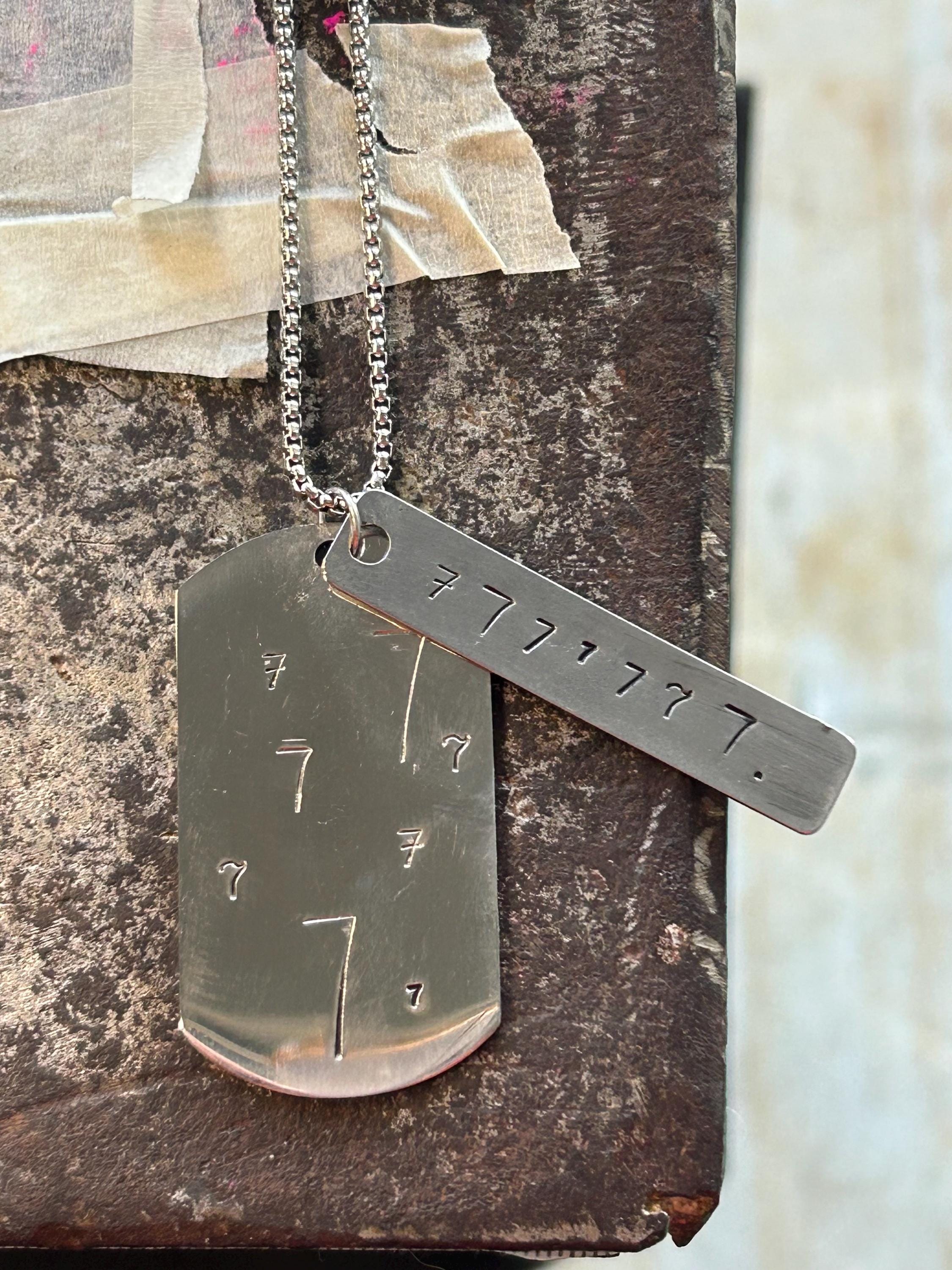 Custom Stainless Steel Dog Tag Necklace, Hand-Stamped Number Pendant (Personalized), photograph 5