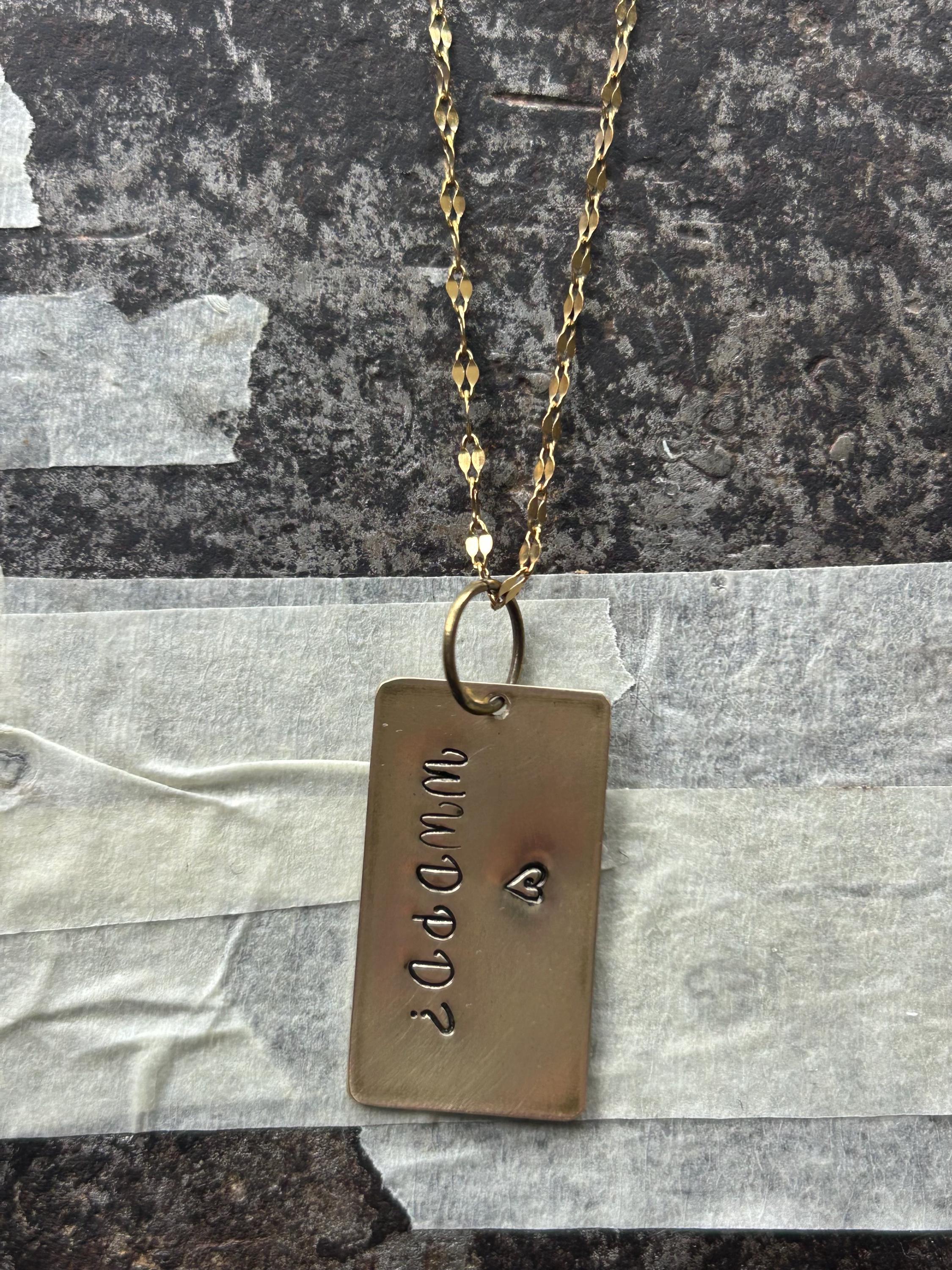 WWDPD? What Would Dolly Parton Do Necklace, Handmade Brass Dog Tag Pendant, Reiki Charged Gift for Dolly Fans, photograph 5