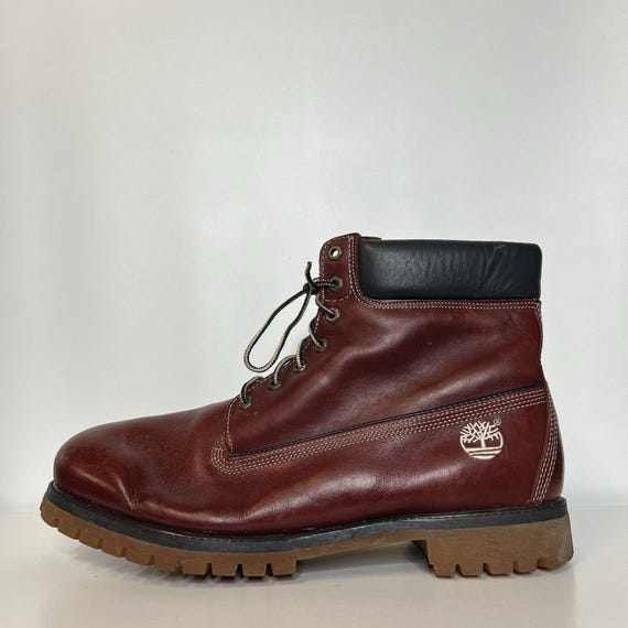 Timberland, Vintage Timberland Burgundy Cherry Red Leather Boots Made In USA Mens US Sz 15 M