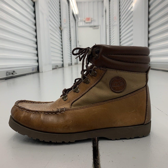 Colorado Mens 7.5 M Tan Brown Leather Canvas Moc Toe Hiking Boots Made in Brazil