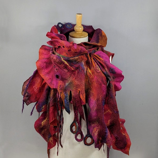 Echarpe feutrée à volants Echarpe feutrée en soie Nuno Echarpe feutrée en laine châle en feutre écharpe orange rose couverture écharpe en laine cadeau